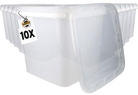 FixedByU 10 Eimer mit Deckel 9l Transparent Eckig | Kunststoff Eimer Lebensmittelecht, luftdicht und stabil | Leer Eimer mit Griff und Deckel für Lebensmittel Chemie Waschpulver Klebstoffe geeignet