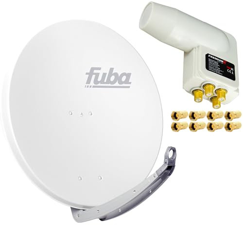 Premium X Satelliten-Komplettanlage Fuba DAA 850 W Satellitenschüssel Alu Weiß Quad LNB weiß 8X F-Stecker für 4 Teilnehmer