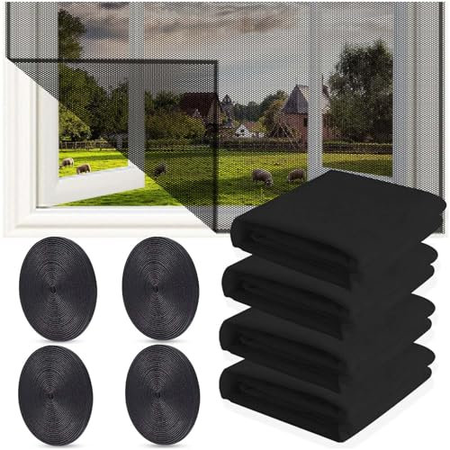 4 Piezas Mosquiteras De Ventana,130 x 150 Cm Mosquitera Para Ventana Con 4 Rollos De Cinta Autoadhesiva,Malla Mosquitera Para Ventanas,Que Mantiene a Los Insectos,Mosquitos Fuera. Negro