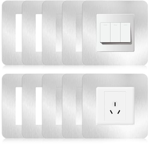 10pcs Silver Light Switch Surround - Decorative Switch Cover Stickers with 40 Double-side Adhesive for Home Decoration