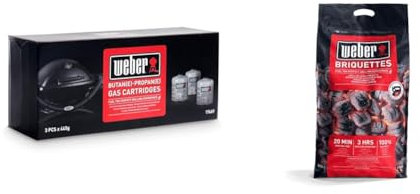 Weber Gas Canisters | 3 x 445g Cartridge Multi Pack | Small Gas Canister BBQ Fuel & Barbeque Briquettes | 8 kg Bag | Coal BBQ Fuel | Premium Quality