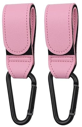 Shabany® Haken 2 Stück universelle Passform | Halterung Universalhaken Kinderwagenhaken Taschenhaken | verstellbar robust Klettverschluss Taschenhalter Karabinerhaken | tiefrosa