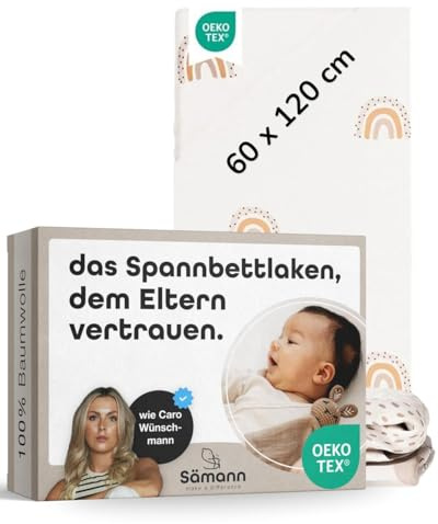Sämann® Spannbettlaken Spannbetttuch Jersey 100% Baumwolle, 75x100, 100x100, 120x120 cm, Bettlaken für Laufgitter (Magical Rainbow, 60x120 cm)
