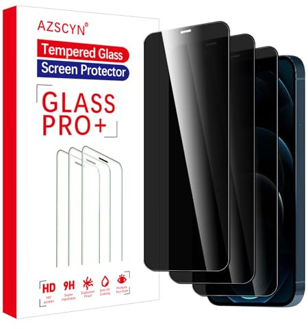AZSCYN Protection D'écran Anti-Espion pour iPhone 12 Pro Max, 3 Pièces Film Protection écran de Confidentialité, Film de Protection en Verre Trempé, Compatible Coque, Anti-Rayures, Dureté 9H
