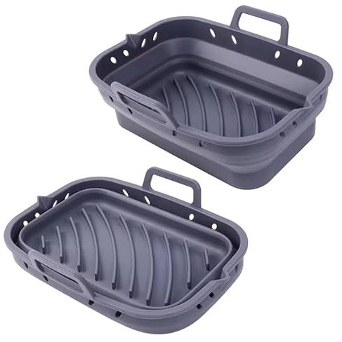 Zurimba Silicone Air Fryer Oven Collapsible Liners Pot - Universal Reusable Microwave Safe Liner for Ninja AF451UK/AF400UK 9.5L, Tower T17088, Instant Vortex Enhanced Heat Circulation (Grey, Dual)