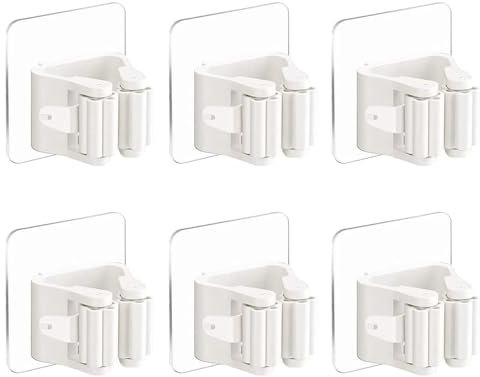 YSBCNK 6 Pcs Broom Holder Wall Mounted, Mop Holder Wall Mounted, Broom Holder, Brush Holder Wall Mounted, For Office, Closet, Garden Garage, Bathroom, Kitchen (White)