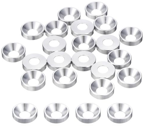 sourcing map 20 Pcs M6 Finishing Countersunk Washers, Aluminum Alloy Screw Gaskets, Cup Head Washer Gasket for Mechanical Accessories Parts, Silver