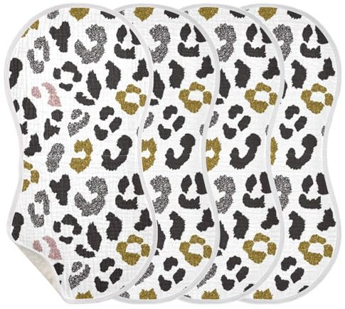 KLL Spucktücher für Babys und Mädchen, 4 Stück, große Baumwolltücher, extra weich und saugfähig, bequeme Spucktücher, Tierhaut, Leopard