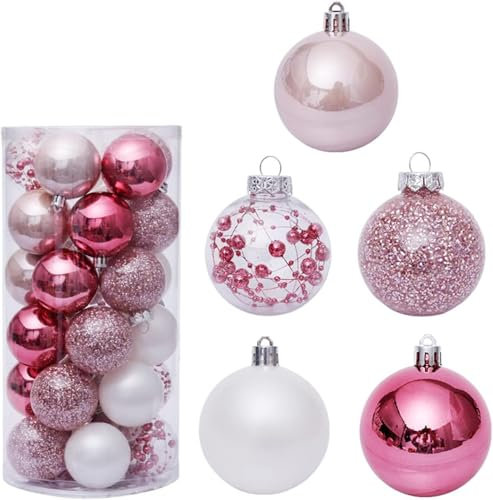 VITEVER 60mm/2.36 Feine dekorative Kleinigkeit mit Gemälde & funkelndem Weihnachtsbaumschmuck als Thema, Christbaumkugel-Set—30 Stück