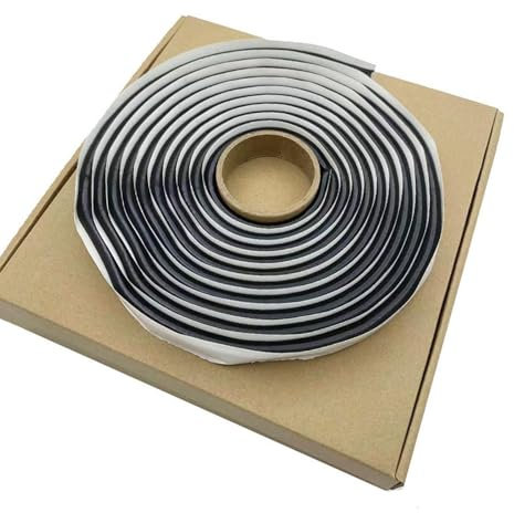 Amazleer Ruban Butyle, 1 Pcs Joint Mastic d'Etanchéité en Cordon Préformé,Ruban Etanche Adhesif Butyle avec Boîte,pour Pare-Brise,Feux de Voiture et Cadre de Porte,Noir Rond,Env.9mm x 4m (1, Noir)