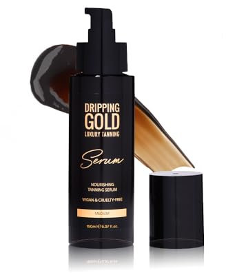 Dripping Gold Luxury Tanning Serum – Autoabbronzante idratante con squalano, rosa canina e acido ialuronico – senza striature, Golden Olive Glow – ad assorbimento rapido e di lunga durata – 150 ml