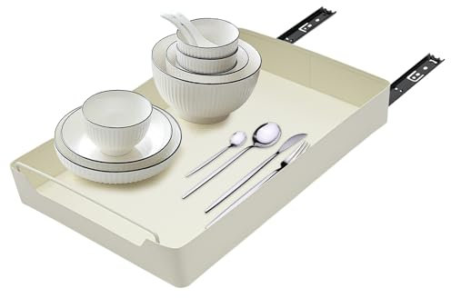 QUIOTUIR Tiroir Coulissant Cuisine Télescopique Extensible Rangement Et Organisation De Cuisine Pour Armoires De Cuisine Pour Ranger Coerts Assiettes Cuillères Tiroir Pour Armoire (Blanc)