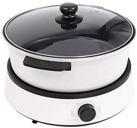 1350W Electric Hot Pot Cooker Shabu Shabu Hot Pot Multifunctional Stockpot Non-Stick for Family and Friend Gathering, 4L (White)