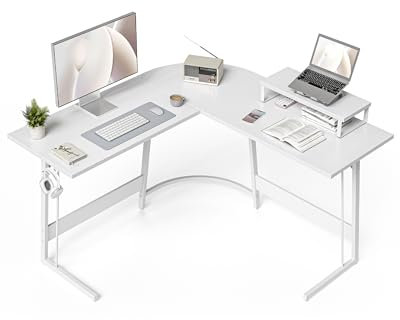 CubiCubi Gaming Tisch Eckschreibtisch 120 x 120 cm, Schreibtisch L Form für Gaming, Ecktisch Computertisch Mit Monitorständer, Platzsparend, Einfach zu Montieren Eck Tisch, Weiß