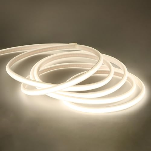 pcningled 230V LED Strip Light 3 Meters (9.84ft) IP67 Waterproof 10Watt/m with 1.8M Switch Power Cord, AC 230 Volts 320 LEDs/m Flexible Lights Strip 4000K White (White, 3M)