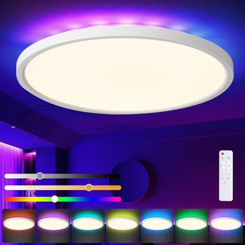 queffigle RGB LED Plafoniera 30cm 3200LM Dimmerabile 3000-6500K con telecomando, lampada a basso profilo, luce ambientale con timer e memoria per camera da letto e soggiorno