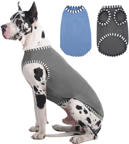 Katzinst 2er Pack Hunde Sonnenschutz Hundeshirt für Extra Große Hunde, Uv Shirt Hund, Elastisches und Atmungsaktives Ärmellose Sommer Shirt für Däne Deutscher,Gehen, Laufen (Grau, Blau 5XL)