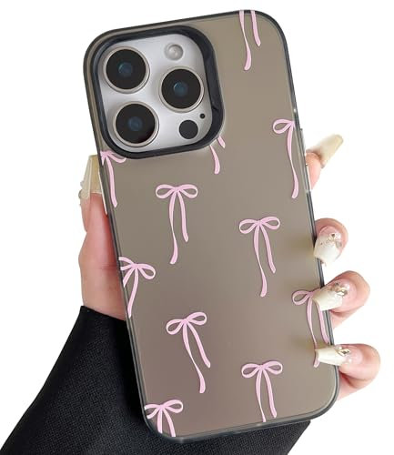 ZTOFERA Case for iPhone 13 Pro Max, Aesthetic Silver Phone Case with Ribbon Bow Pattern, Glossy Hard PC Back Case Silicone Bumper Shockproof Protective Cover for Girls Women - Bowknot