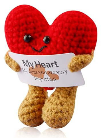 Bojueshaw Mini Cute Positive Heart,Funny Positive Crochet Gift,Emotional Support Gifts,Knitted Positive Heart Doll for Birthday Friends Party Kids Adults Friend