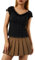 Women Y2K Ruffle Crop Top Short Puff Sleeve V Neck Lace Trim Button Down T-Shirt Summer Fairy Grunge Babydoll Blouse Tee (Black B, S)