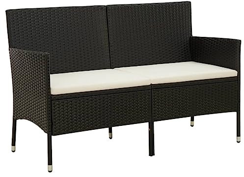 GCHDHAPB Outdoor-Sitzgelegenheit, Outdoor-Sofas, 3-Sitzer-Gartensofa mit Kissen, schwarzes Polyrattan