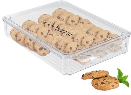 ZoeQide Porta Biscotti Plastica Trasparente Impilabile con Coperchio Cucina | Contenitore per biscotti dal profilo basso per dolci e snack, utile in dispensa, cassetto o tavolo per uso quotidiano in casa