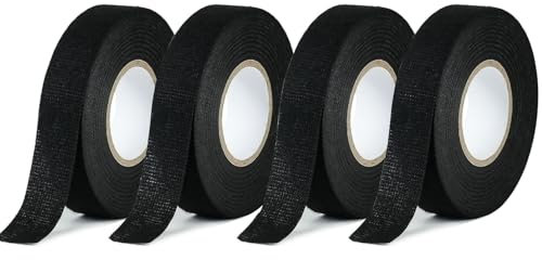 CHUANGSEED Ruban Adhésif Fils électriques Isolant Noir,19mmx15m,4 Pièces,Ruban de Câbles Résistant à la Chaleur pour Voiture,Moto,Adhésif Ruban de Harnais de Câblage,Black Wire Harness Tape