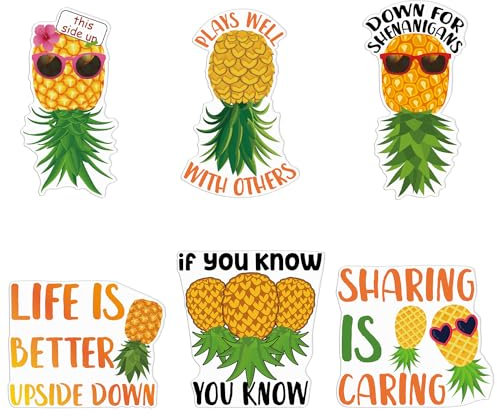 Eiapadeor Cruise Door Decorations Magnetic - 6 Pcs Upside Down Pineapple Cruise Door Magnets Tropical Pineapples Cruise Ship Door Decorations Magnets Sticker for Carnival Cabin Fridge Whiteboard Decor