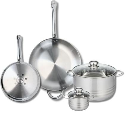 ELO 9879150 Kochgeschirr-Set, 4-teilig, 2 Bratpfannen 24 und 32 cm, 2 Kochtöpfe 12 und 24 cm Elo Profi, Edelstahl, Induktion