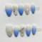 Pressed false nail patches - French series, semi-transparent navy blue French pointed short almond nail art, reusable jelly glue, Saloon quality DIY nail art set (S)