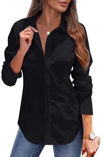 Tanmolo Damen Bluse Sommer Hemdbluse Baumwolle Business Blusen | Langarm Businessbluse, Hemdkragen, Knopfleiste, Abnäher, Büro und Alltag, Eleganter Stil
