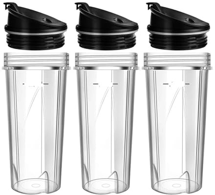 Blender Replacement Parts， Compatibie For Ninja, 3 Pack 16Oz Blender Cups， Replacement With To-Go Lids，Compatibie For Nutri Ninja QB3001SS-AA80