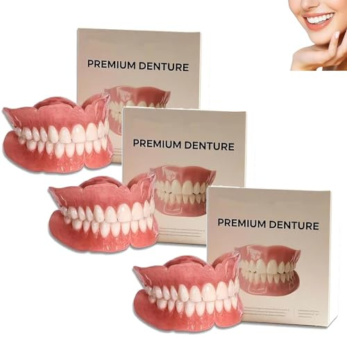 Zahnprothesen, Premium-Zahnprothesen, weiches und sicheres formbares Kunstgebiss-Set, Snap-On-Veneers-Zähne, Silikon-Unterfütterungsset für Männer und Frauen (3pcs)