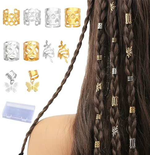 UZYXC 100 Pièces d'accessoires de cheveux pour tresses avec 10 designs différents, bijoux pour dreadlocks, spirales capillaires et pinces à cheveux, pour hommes, femmes, filles et garçons