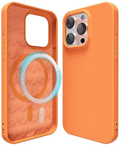 oakxco für 15 Pro Hülle Silikon Handyhülle Bunt, Slim Case Einfarbig Handy Hülle Mädchen, Magnetisch Induktives Laden Schutzhülle Matt Silikonhülle Glatt TPU Gummi, Neon Orange