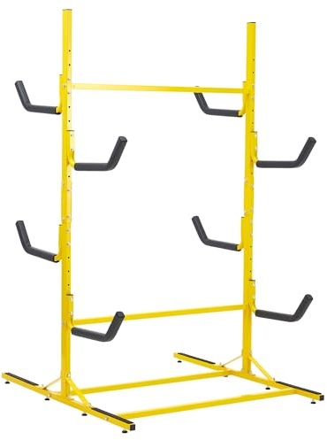 CuteHairy Freestanding Kayak Storage Rack, 5-Tier Heavy-Duty Weatherproof Outdoor Kayak, SUP & Canoe Paddleboard Rack with Storage Hooks, Indoor/Outdoor Use