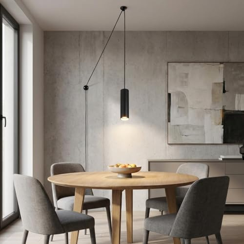 BARCELONA LED Pendelleuchte GU10 schwarz matt mit Kabel 330 cm und Stecker, kleine Hängelampe minimalistisch modern industriell aus Aluminium, Wohnzimmer Esszimmer Schlafzimmer Küche
