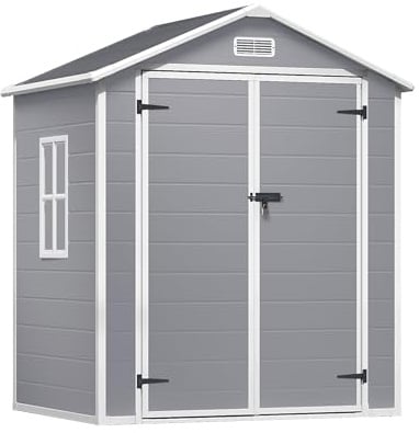 Xbro Gerätehaus Kunststoff 171x124x210 cm Grau, wetterfestes Geräteschuppen Kunststoff mit Bodenplatte, UV-beständig & abschließbar, Gartenhaus für Garten Terrasse Balkon