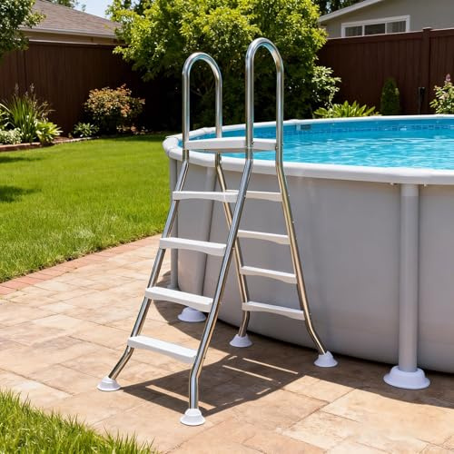 LHFJ Escaleras para Piscinas Desmontables de Acero Elevada 135 cm, Escaleras Piscina de Doble Cara 4 Peldaños, 52 Escalera Piscina de Alta Resistencia Capacidad 250 kg/550 LB,53 in