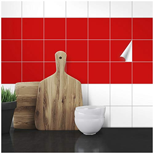 Wandkings Fliesenaufkleber - Wähle eine Farbe & Größe - Rot Seidenmatt - 9,5 x 9,5 cm - 20 Stück für Fliesen in Küche, Bad & mehr