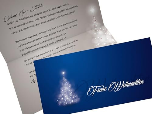 Weihnachtskarten Verträumter Lichterbaum Blau | Klappkarten mit bedruckbarem Einleger | passende Kuverts | für Ink Laser Copy Hand (100 Karten)