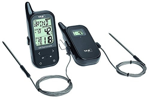 TFA Dostmann Küchen-Chef Twin Funk-Grill-Bratenthermometer mit Zwei Einstechfühlern und versch. Funktionen (schwarz mit Batterien)