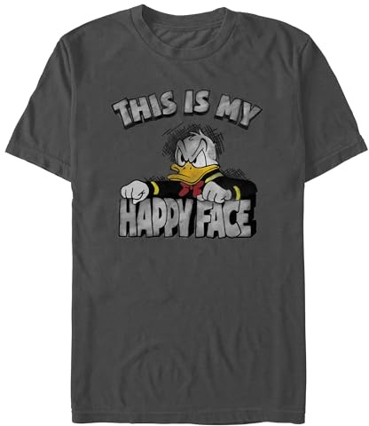 Disney Donald Duck Angry Grumpy This is My Happy Face T-Shirt, Charcoal Gray, XL
