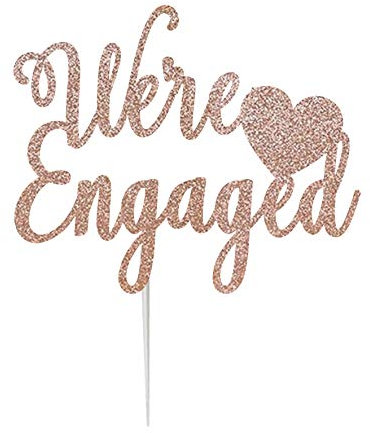 LissieLou We're Engaged with Heart Cake Topper Made in the UK Glitter Card Rose Gold