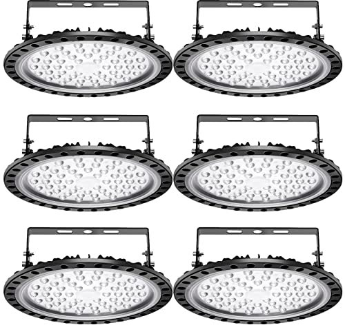 Viugreum 6 PACK UFO LED 200W, Foco LED de Exterior 200W, ​Lámpara de Alta Bahía 20000LM, Blanco Frío 6500K, Lámpara Industrial IP65 Impermeable,Campana Led Industrial para Garaje/Fábrica/Taller