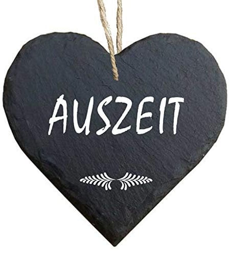 Homeyourself Herz Schieferherz Schiefer Schieferschild 10 x 10 cm Auszeit schwarz Dekoschild Wandschild Schild Stein Pause