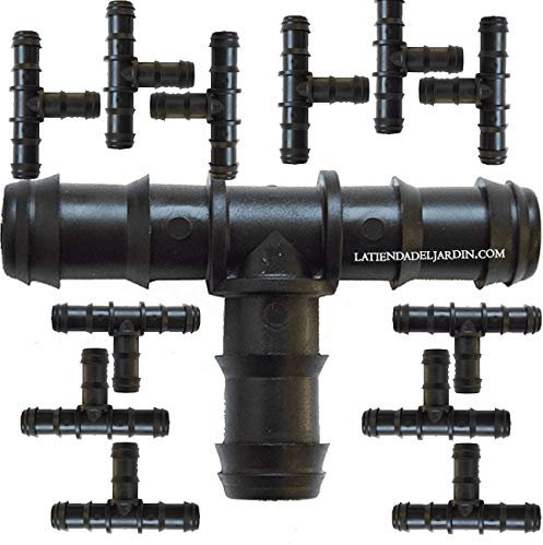 Suinga Pack 50 Te Riego por Goteo 16mm | Te conector tuberia 16 mm | Te Goteo para Manguera de Riego 16mm, negro