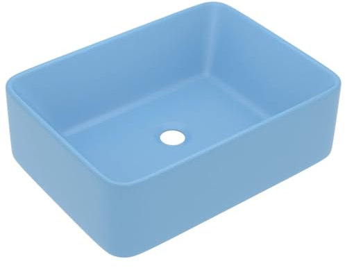 vidaXL Lavabo de Luxe Vasque à Poser de Toilette Lave-mains de Salle de Bain Salle Cosmétique Rectangulaire Bleu Clair Mat 41x30x12 cm Céramique