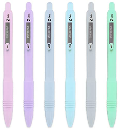 Zebra Z-Grip Kugelschreiber, glatt, Pastellfarben, 1,0 mm, schwarze Tinte, 1 Stück pro Schaft, 6 Stück