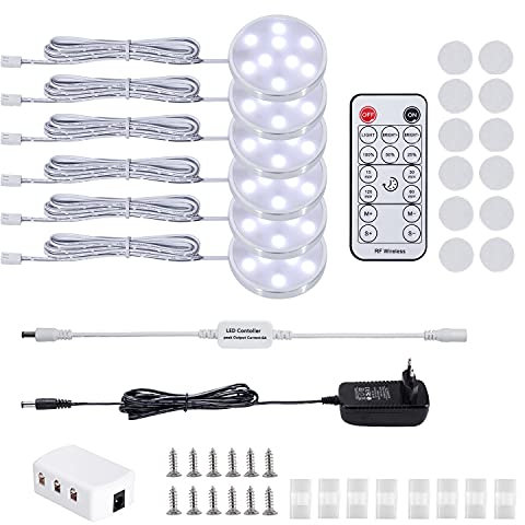 LABOREDUCER Unterbauleuchte Küche LED Schrankbeleuchtung 12V 6 Stück mit Kabel Fernbedienung Dimmbar,Unterbauleuchte mit Stecker und Schalter Vitrinenbeleuchtung für Küche,Schränken